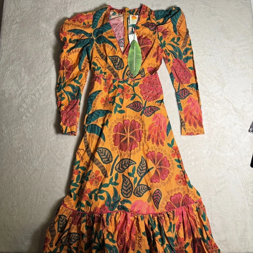 NWT Farm RIO Yellow Orange Flowerdoscopic Midi Casual Maxi Dress (Size XS) - Picture 2 of 8